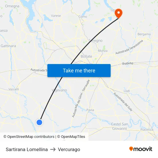 Sartirana Lomellina to Vercurago map