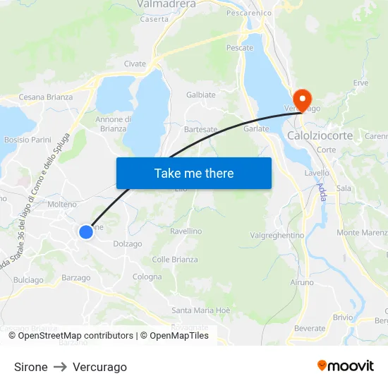 Sirone to Vercurago map