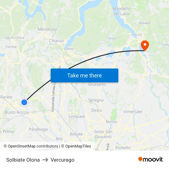 Solbiate Olona to Vercurago map