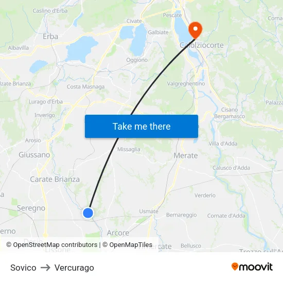 Sovico to Vercurago map