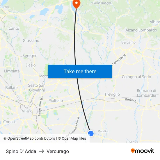 Spino D' Adda to Vercurago map