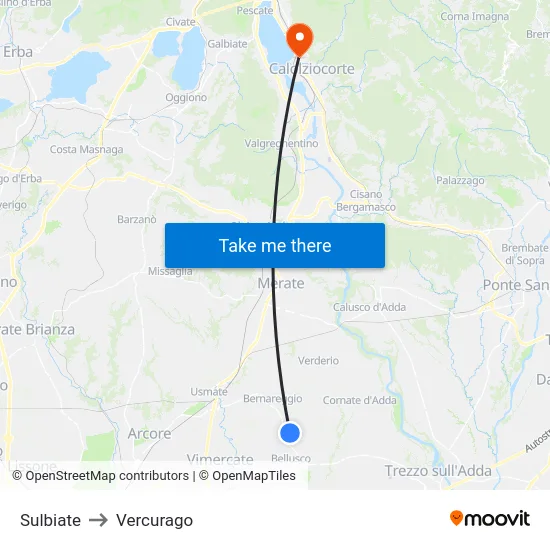Sulbiate to Vercurago map