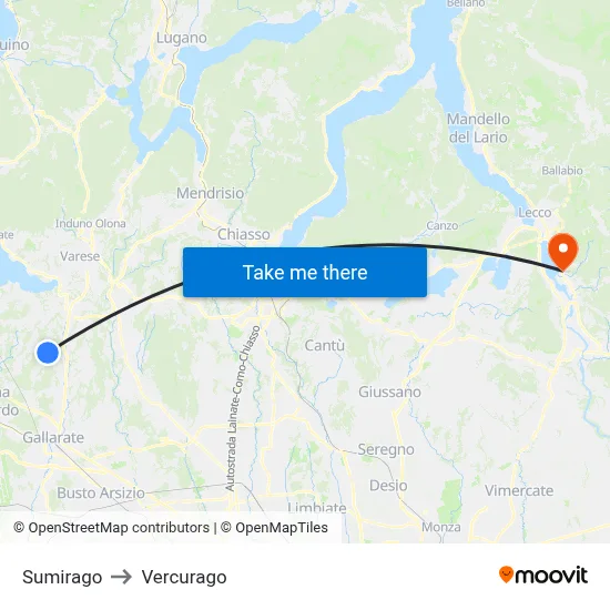 Sumirago to Vercurago map