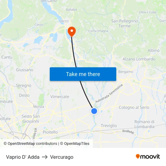 Vaprio d'Adda to Vercurago map
