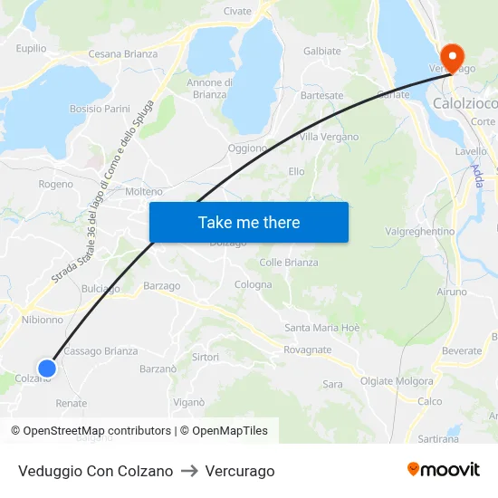 Veduggio Con Colzano to Vercurago map
