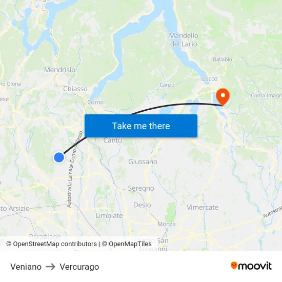 Veniano to Vercurago map