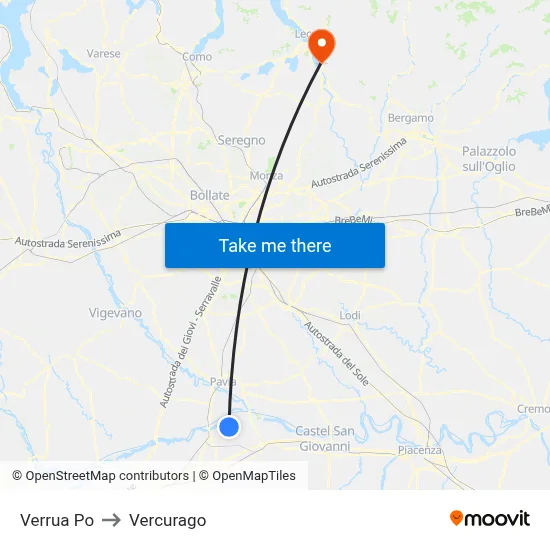 Verrua Po to Vercurago map