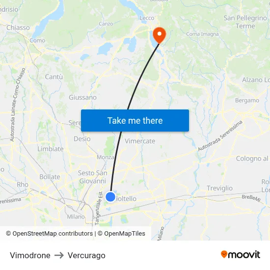 Vimodrone to Vercurago map