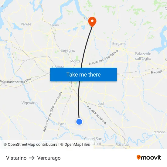 Vistarino to Vercurago map