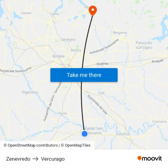 Zenevredo to Vercurago map