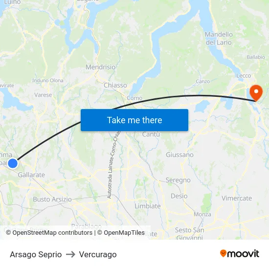 Arsago Seprio to Vercurago map