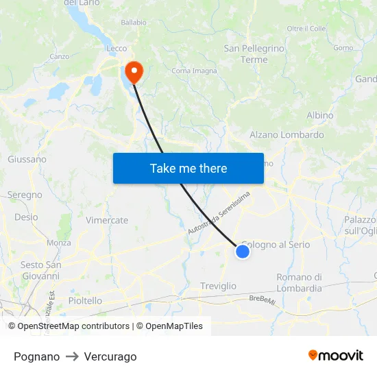 Pognano to Vercurago map