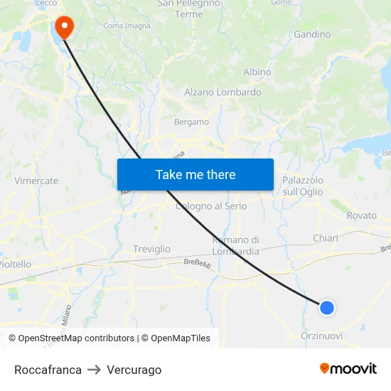 Roccafranca to Vercurago map