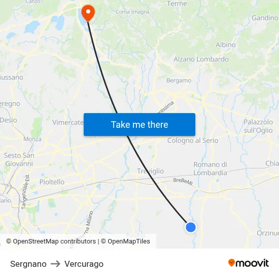 Sergnano to Vercurago map