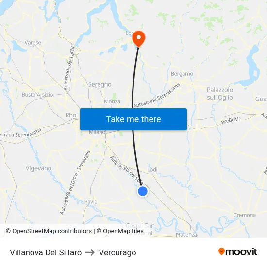 Villanova Del Sillaro to Vercurago map