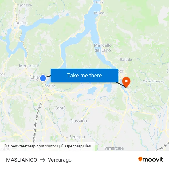Maslianico to Vercurago map