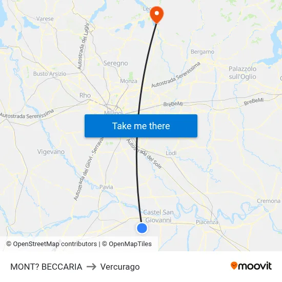 Mont'Beccaria to Vercurago map