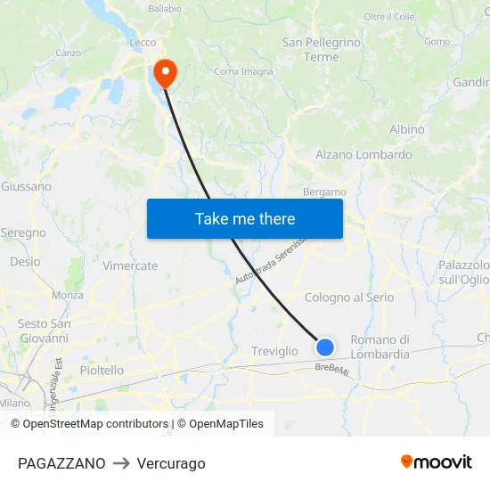 PAGAZZANO to Vercurago map