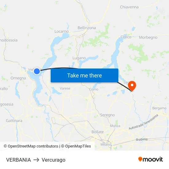 Verbania to Vercurago map