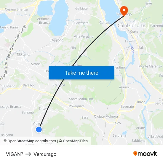 Vigano to Vercurago map