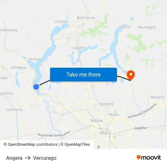 Angera to Vercurago map