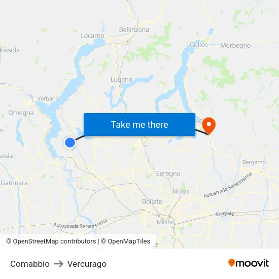 Comabbio to Vercurago map
