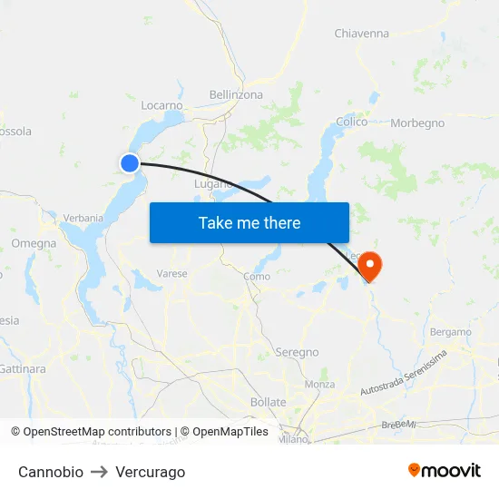 Cannobio to Vercurago map