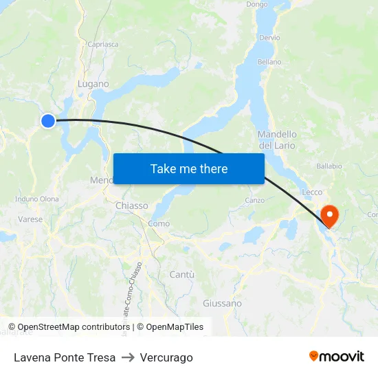 Lavena Ponte Tresa to Vercurago map