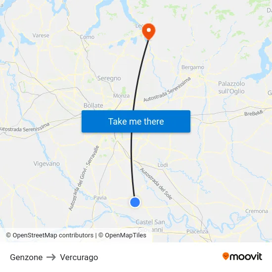Genzone to Vercurago map