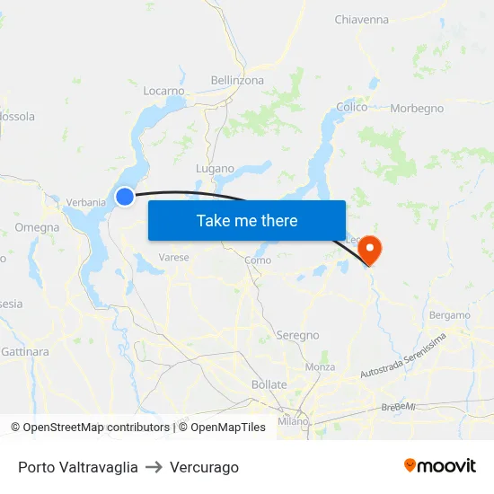 Porto Valtravaglia to Vercurago map