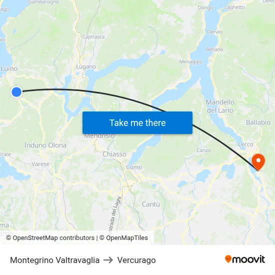 Montegrino Valtravaglia to Vercurago map