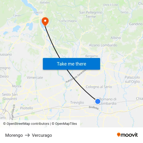 Morengo to Vercurago map