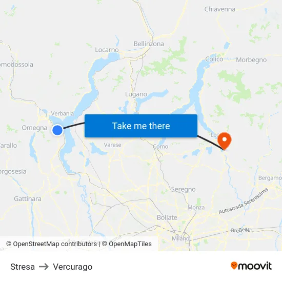 Stresa to Vercurago map