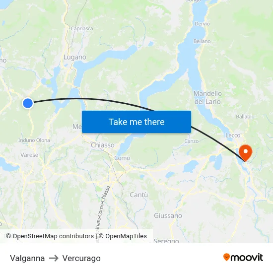 Valganna to Vercurago map