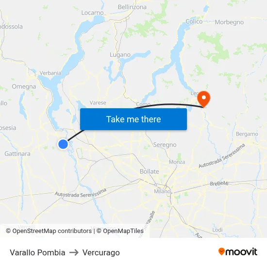 Varallo Pombia to Vercurago map