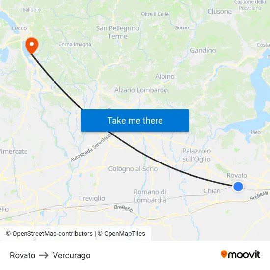 Rovato to Vercurago map