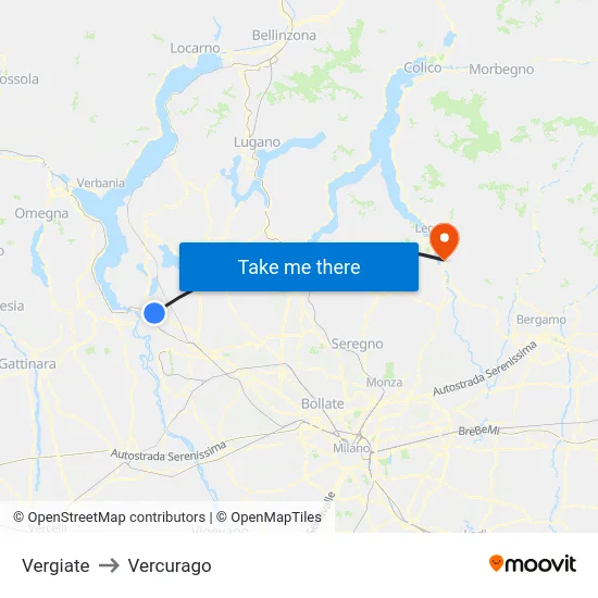 Vergiate to Vercurago map