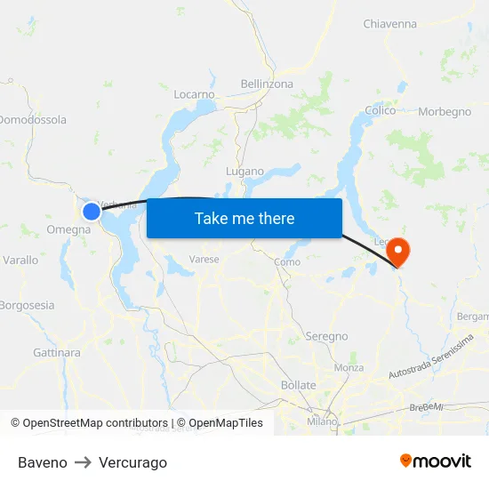 Baveno to Vercurago map