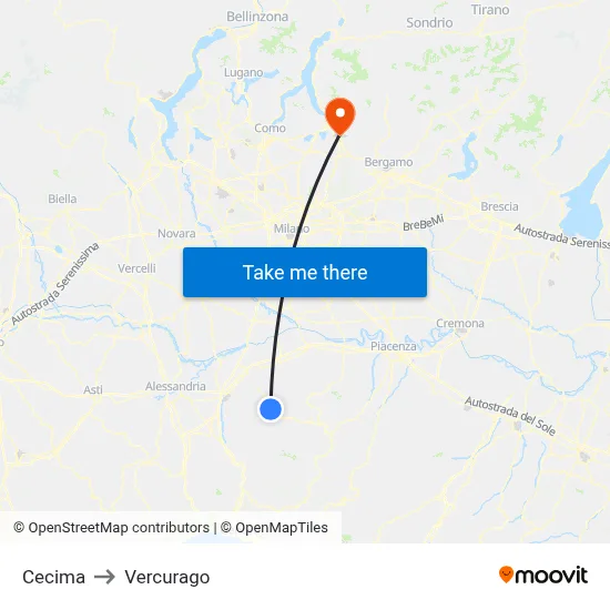 Cecima to Vercurago map