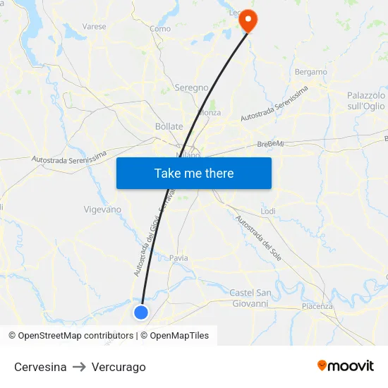 Cervesina to Vercurago map