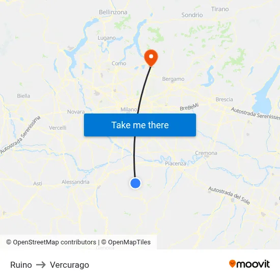 Ruino to Vercurago map