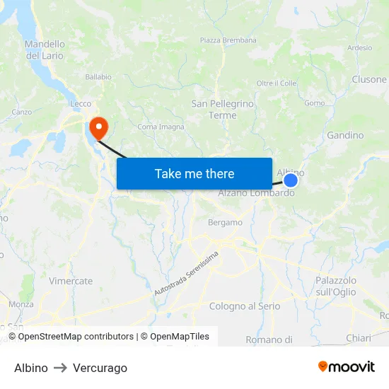 Albino to Vercurago map