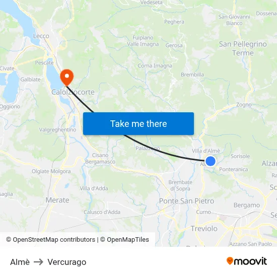 Almè to Vercurago map