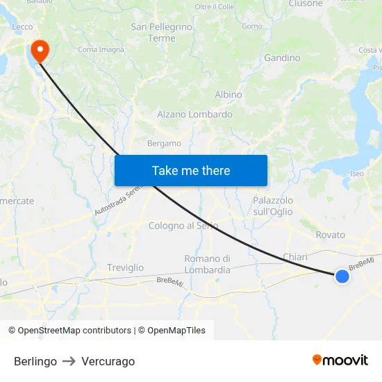 Berlingo to Vercurago map