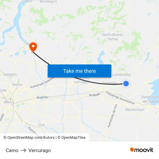 Caino to Vercurago map