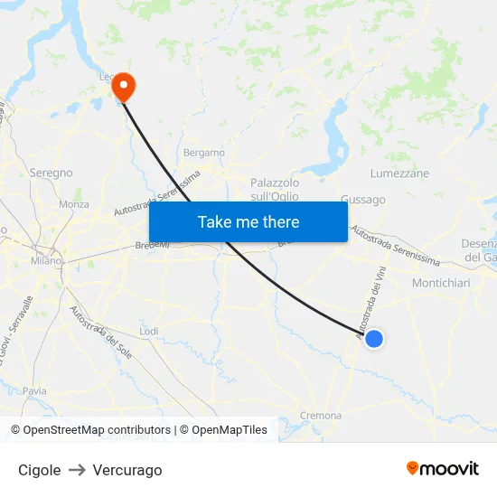 Cigole to Vercurago map