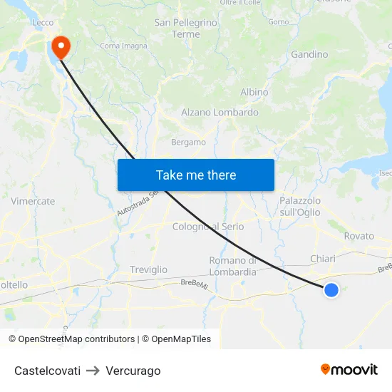 Castelcovati to Vercurago map