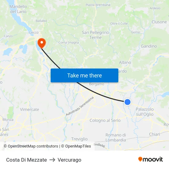 Costa di Mezzate to Vercurago map