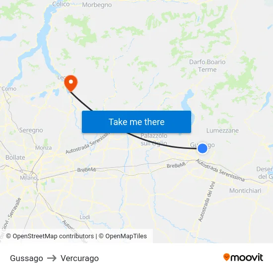 Gussago to Vercurago map