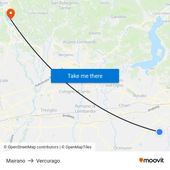 Mairano to Vercurago map